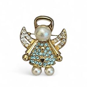 Vintage Cookie Lee Angel Brooch Gold Rhinestone Pin